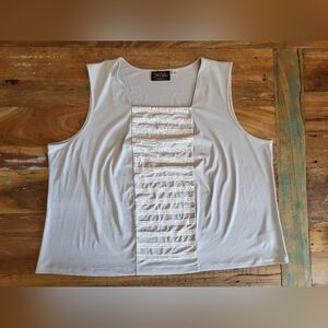 Bob Mackie Wearable Art Womens 3X Gray Silver Sequin Sleeveless Tank Top Summer